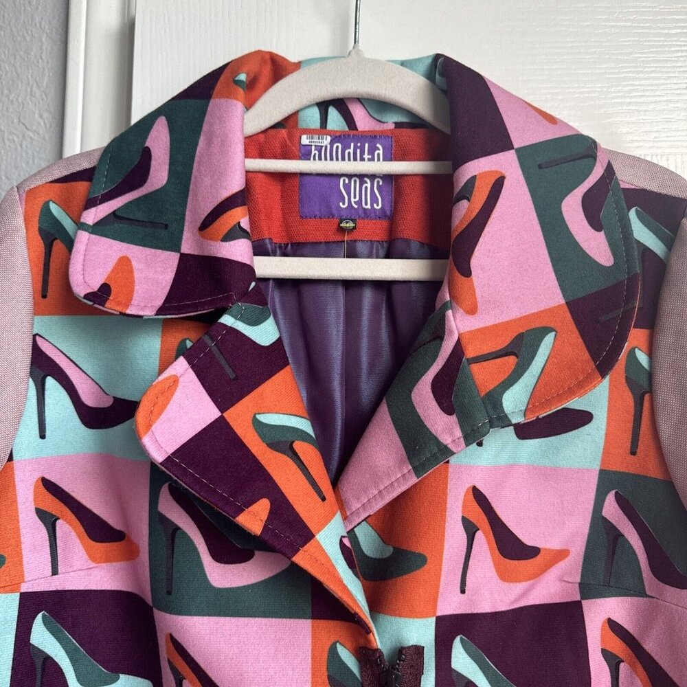 Emily in Paris style Bendita Seas Shoe Novelty Print 60s Style Designer Jacket - Picture 2 of 7